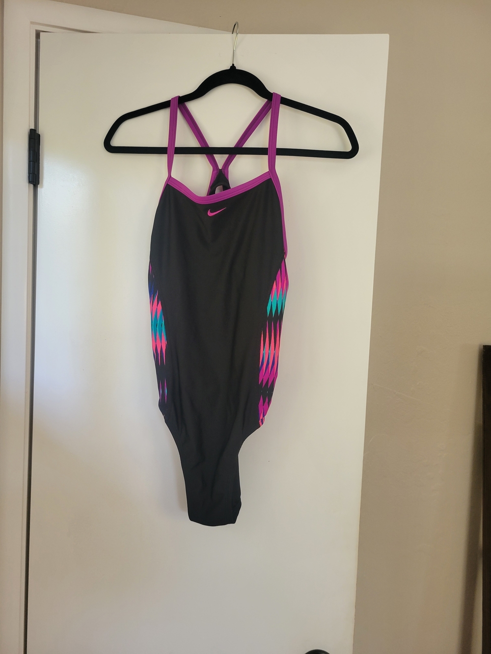 Nike Black One-Piece Swimsuit with Pink & Teal Accents